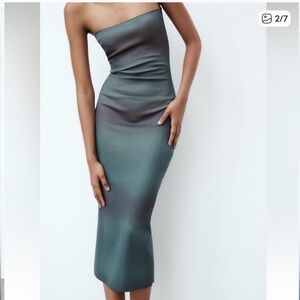 Zara Strapless Satin Dress in Teal